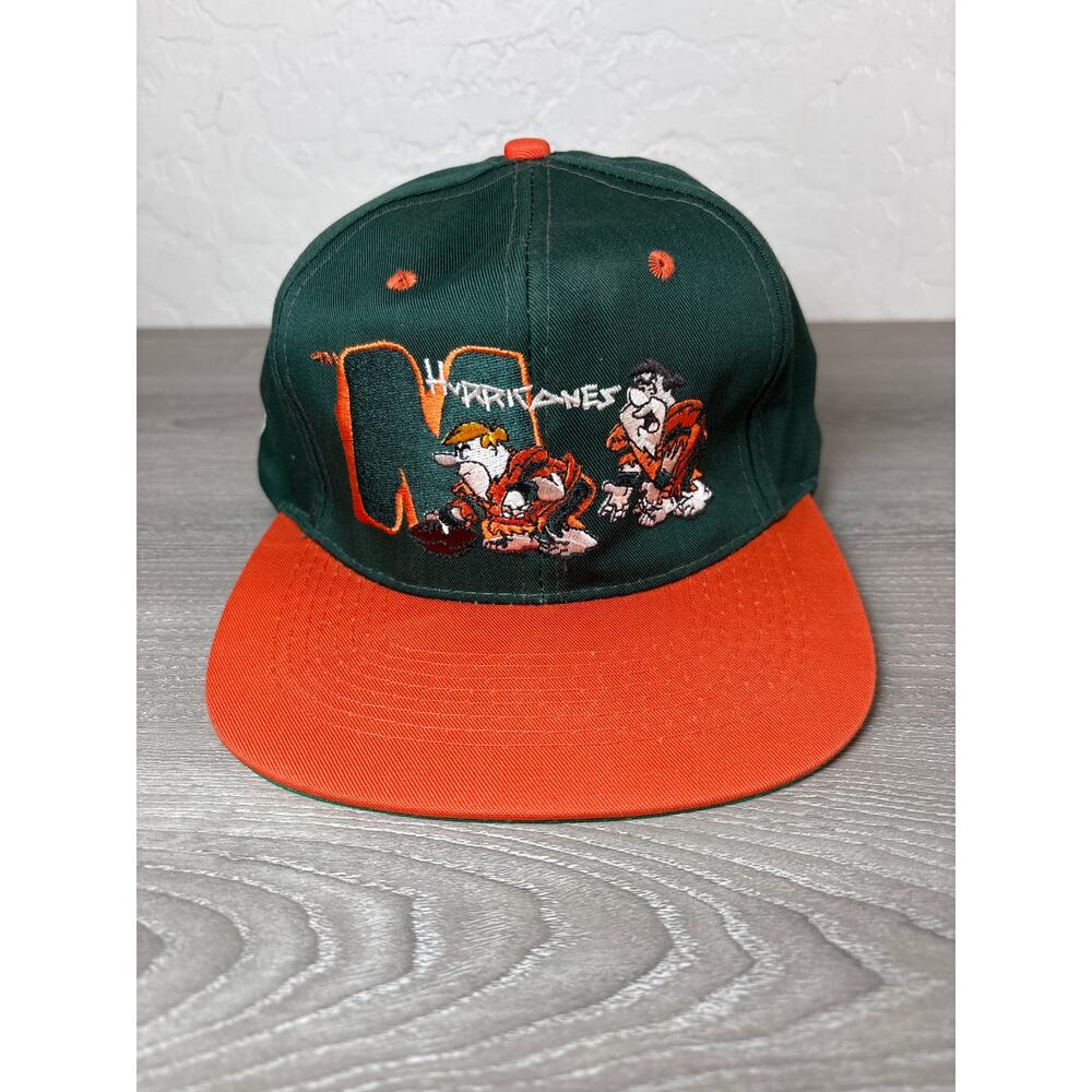 Miami Huricanes x Flintstones Green Orange Men's Snapback Hat- Vintage 1993- EUC